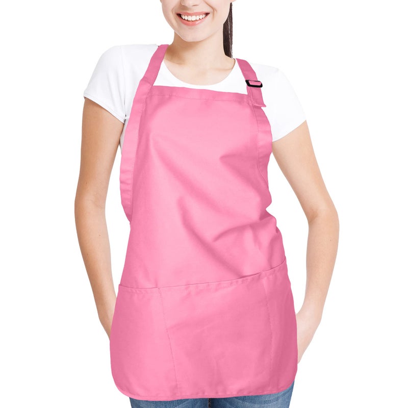 DALIX Apron Commercial Restaurant Home Bib Spun Poly Cotton Kitchen Aprons (3 Pockets) (1, Pink) - Image 4